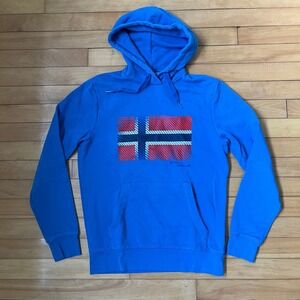 Napapijri Geographic Mens Blue Norwegian Flag Graphic Pullover Hoodie Sweatshirt